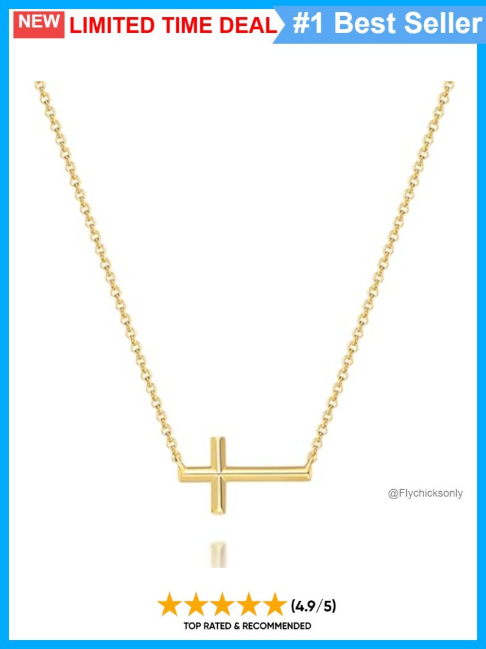 14K Gold Plated Cross Pendant Necklace Minimalist Horizontal Women